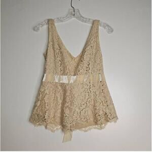 J.Crew Womens Cream Lace V-Neck Sleeveless Tank Top Size 2